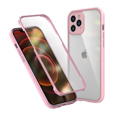 China Anti-drop Leyi Girly Heart Pink Glass With Protective Cover Shockproof Phone Case For Apple iPhone 12 Pro Max for sale