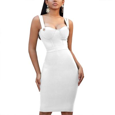 China Classic Sleeveless Anti-Wrinkle Evening Dress Brooch Buckle Bodycon Fringe Bandage Dress for Party and Dinner Night Club for sale