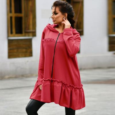 China Anti-wrinkle autumn winter women's long coat jacket with loose hooded zipper long sleeve plus size women's coats for sale