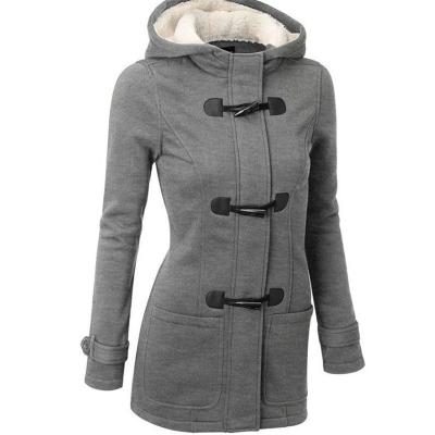 China Autumn and winter new horn blend jacket cotton coat breathable female thick hooded women long buckle coat for sale