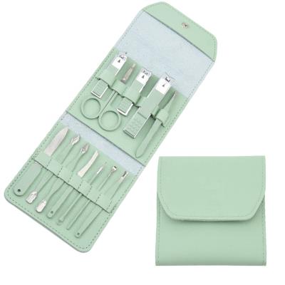 China Mint Green Manicure Set Manicure Set 12 in 1, Professional Set for Nails, Manicure and Nail Care Tool Kit with Leather Bag for sale