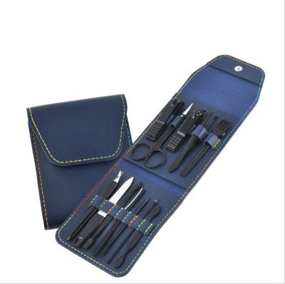 China Sharp Black Manicure Set 12 PCS Stainless Steel Pedicure And Manicure Kit With PU Leather Case for sale