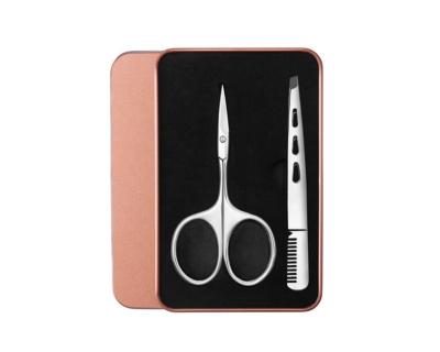 China Universal Right Handed Scissors Stainless Steel Curved Small Lash Scissors Tweezer Comb for Women Eyebrow Eyelash Facial Massage Grooming for sale