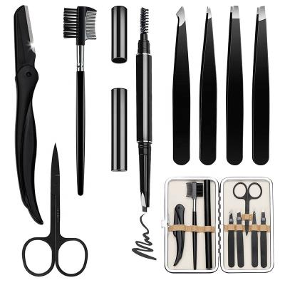 China Eyebrow Grooming 8 in 1 Eyebrow Kit for Eyebrow Grooming, Including Stainless Steel Tweezers Set, Razor, Eyebrow Brush, Scissors, Brown Pen for sale