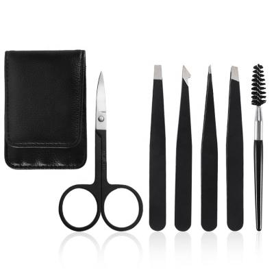 China Daily Grooming Tweezers Set 6 Pieces, Professional Stainless Steel Tweezers With Curved Scissors, Eyebrow Tweezers Set With Travel Leather Case for sale