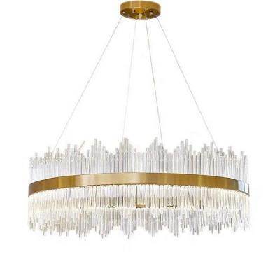 China Stainless Steel Gold Staircase Farmhouse Guzhen Factory Pendant Light Ring Hang Lamp Chandelier Living Room with Crystal Part for sale