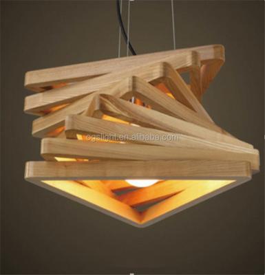 China 2019 New Design Caged Chandelier Hotel Energy Saving Wooden Night Light Contemporary Wood Pendent Light for sale