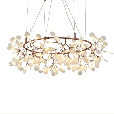 China Rose Finish Lighting Led Pendant Lamp Residential Iron Industry Factory Zhongshan Indoor Ceiling Chandelier With White Acrylic for sale