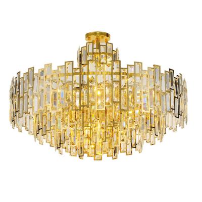 China Residential Post Modern Crystal Chandelier Yellow Warm White Light Bulb Restaurant Hotel Pendant Lamp with Gold Steel for sale