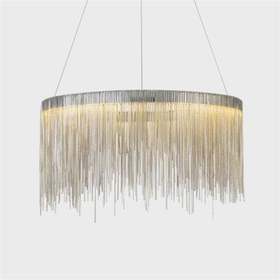 China 2018 Contemporary Rose Gold Aluminum Chain Fancy Modern Decorative Design Round Pendant Lamp Led Lighting Chandelier For American Hotel Showroom for sale