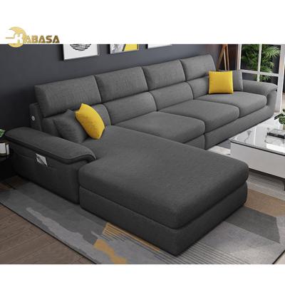 China Comfortable And Soft L Shape 1+ 3 Seater Solid Wood Fabric Padded Seat Sleep Lounge Sofa for sale