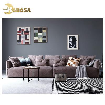 China Modular Brown Suede Vegan Leather 3 Piece Long Bench Sectional Sofa for sale