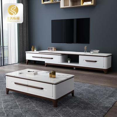 China New Customizable Rubber Marble White Cabinet TV Stand Wooden Walnut Furniture Living Room Design Model TV Wood Table for sale