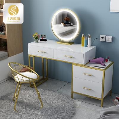 China New OEM Quality Factory Custom White Wooden Girls Bedroom Dressing Tables Metal Leg Dress Table and Chair Set Wholesale for sale