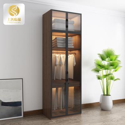 China Customizable Modern Concise Modern Style Glass Door Wardrobe Master Bedroom Wooden Glass Wardrobe for sale