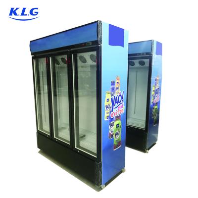 China Single-temperature skd CKD three open door cooler glass display refrigerator for supermarket for sale