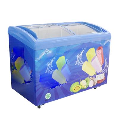 China Commercial SD-358Y Ice Cream Refrigerator Single-temp Deep Shape Open Top Door Portable Propane Freezer for sale