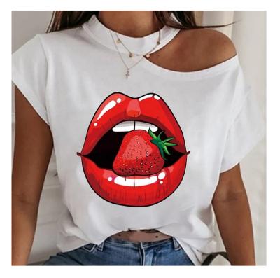 China Anti-Wrinkle Hot Sale Cotton Women Breathable Customized Graphic Stitches T-shirt With Print for sale