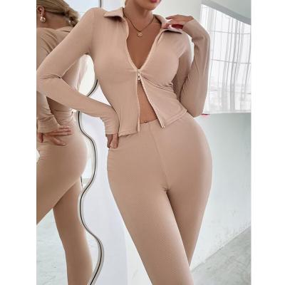 China Autumn Fall top and QUICK DRY tight fitting pants women sets two piece zipper up top set and gear gaiters for sale