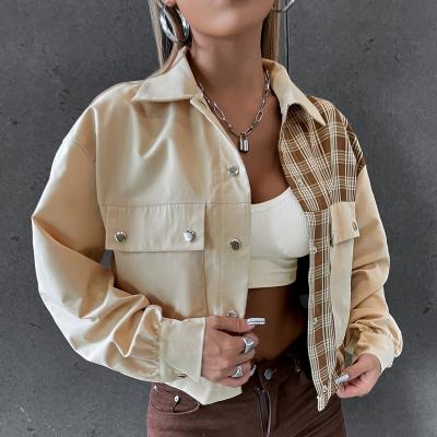 China Custom Made Pocket Panel Plaid Anti-wrinkle Short Private Label Jacket Ladies Winter and Autumn For Women Jackets And Coats 2022 Fall for sale