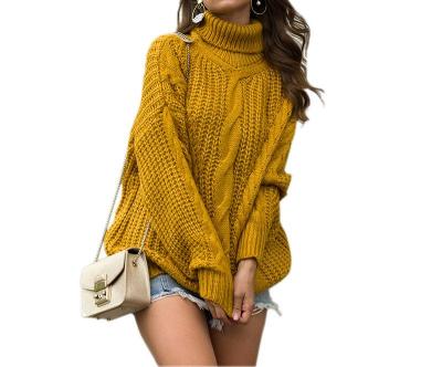 China Anti-Wrinkle Wholesale Loose Knitted Turtle Neck Twist Sublimation Sweater Tops Women's Long Sleeve Solid Color Sweater for sale