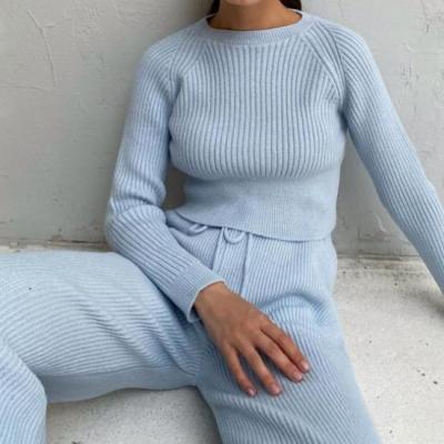 China High Quality 2 Piece Anti-Wrinkle Set Casual Long Sleeve Knit Womens Designer Womens Sweater Pants Set Ladies Wide Leg Pants Winter For Women for sale