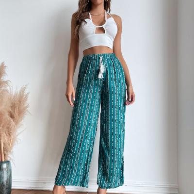 China New Housut Women's Pants Anti-wrinkle And Bohemian Printed Wide Leg Trousers Casual Loose Wide Waist Drawstring Pants Retro Wide Leg Pants for sale