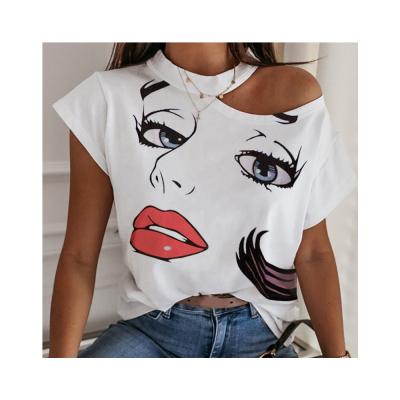 China Anti-Wrinkle 2021 Latest Design Sexy Loose Custom T-Shirt Printed For Women for sale