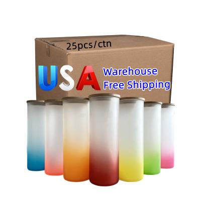 China US Wholesale Sublimation 25oz Free Shipping Viable Free Shipping Crystal Glass Water Bottle Tumbler Blanks Frosted Gradient With Straw for sale