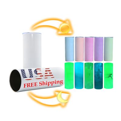 China Sustainable USA Warehouse 3 in 1Tumbler Glow in 20 oz White Dark UV Sublimation Color Changing Insulated Lean Upright Tumbler for sale