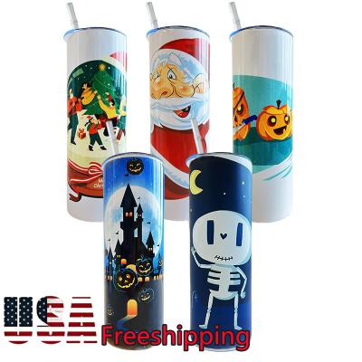 China Viable Wholesale Freeshipping Halloween Christmas Gift Custom Stainless Steel Insulated 20 oz Sublimation Blanks Tumblers With Straw for sale