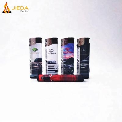 China CLASSIC Wholesale Plastic Electric Lighter With Logo Custom Gas LED Light Jet Cigarette Lighter Package Electronic Smoking Lighter for sale