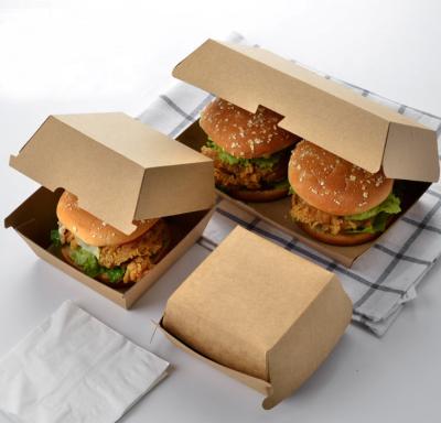 China Disposable Biodegradable Disposable Take Out Kraft Paper Box Packaging For Restaurant Burger Paper Food Box for sale