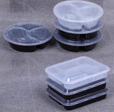 China Disposable 3 Compartment Restaurant Plastic Food Containers Take Out Bento Lunch Box For Fast Food Meal for sale