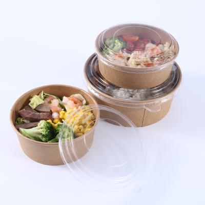 China Disposable Biodegradable Round Salad Disposable Soup Bowl With Lid Food Wrapping Paper Box Eco Friendly Bowl for sale