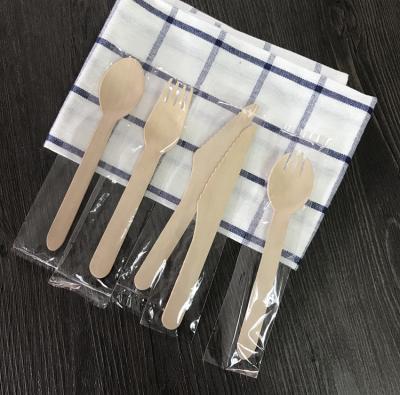 China Disposable Wooden Cutlery Set Disposable Wooden Knife Spoon Fork Fork Spoon Knife Set for sale