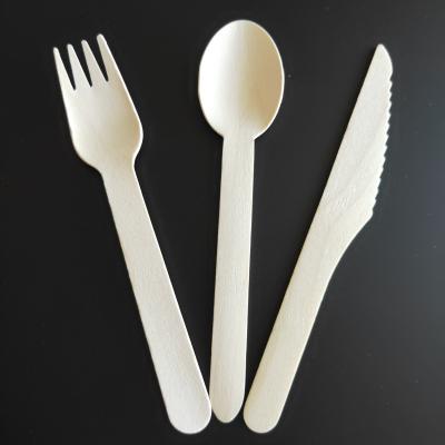 China Wholesale Printing Biodegradable Disposable Wooden Spoon Disposable Wooden Cutlery Fork Tableware Set for sale