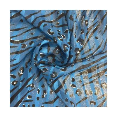 China Anti-static cheap price 100% polyester Lurex satin stripe leopard printed soft chiffon fabric for summer dress, night wear for sale