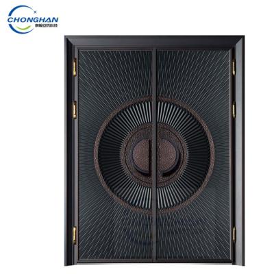 China Modern Swing House Double Layer Leaf Exterior Interal Entrance Villa Metal Security Black Walnut Interior Steel Doors for sale