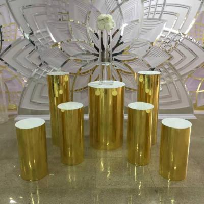 China Weddings Cake Shop Dessert Acrylic Gold Table 7 Pieces Set Wedding Acrylic Cylindrical Road Cake Table for sale