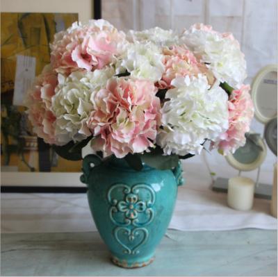 China Wholesale Five Europe Big Artificial Flower Majorca Hydrangea Wedding Decoration Artificial Flower Plant for sale