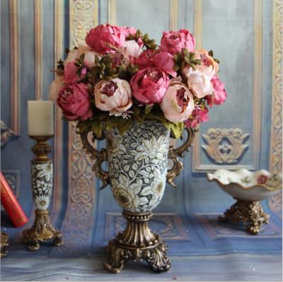 China Wholesale Europe Artificial Flower Core Peony European Style Home Decorationflowers Wedding Supplies for sale