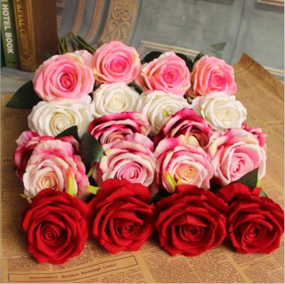 China Europe artificial rose flower wholesale flannel single acacia rose home decoration flower wedding silk road quoted for sale