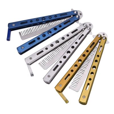 China Stainless Steel Foldable Folding Comb Butterfly Hair Comb Hairdressing Knife Comb Hair Cutter Tool for sale