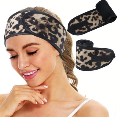 China European and American leopard print facial adjustable women's headband yoga spa style yoga sports headband wash face makeup shower magic headbands for sale