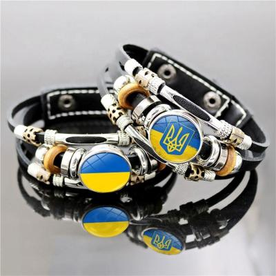 China CLASSIC Pray For Ukraine Bracelet Bangle Ukraine Flag Leather Punk Multilayer Bracelet Retro For Men And Women for sale