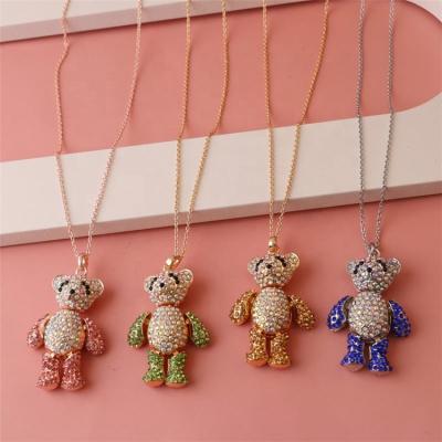 China 2022 CLASSICS Teddy Bear Necklace Hip Hop Cute Sweater Chain Crystal Bear Pendant Necklace Wholesale for sale