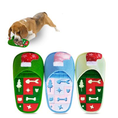 China Christmas Food Slow Durable Bite Resistant Cloth Anti-Clog Slippers for Dogs and Cats Training Toy Pet Sniff Mat Slippers for sale