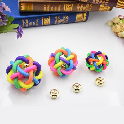 China Viable Pet Ball Colorful Rubber Weave Training With Bell Anti Bite Dog Round Ball Outdoor Interactive Teeth Cleaning Chew Squeak Toy for sale