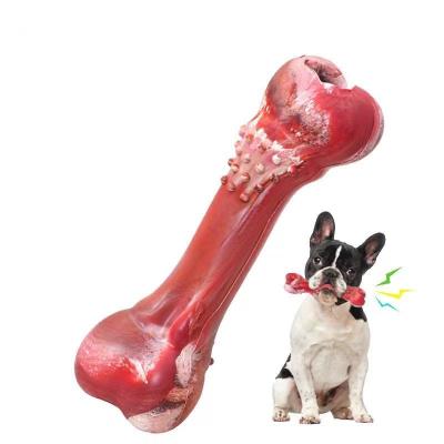 China Custom Durable Rubber Pet Tooth Cleaning Interactive Simulation Bone Shape Non-Toxic Rubber Squeaky Dog Sinking Slow Feeder Chew Toy for sale